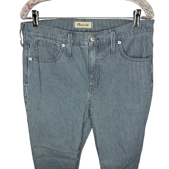 Madewell 9" Mid Rise Skinny Striped Jeans Pants Size 31 White Blue - Picture 4 of 9